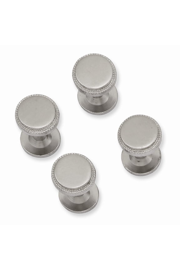 Rhodium-plated Four Piece Florentined Beaded Tuxedo Studs - Measures 10x10mm Wide