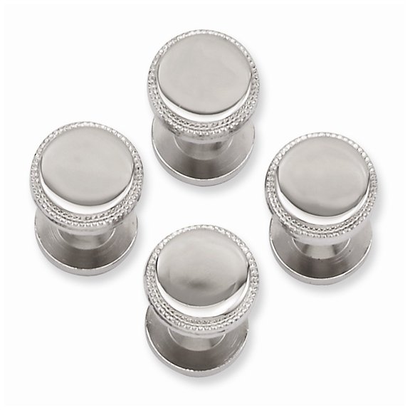 Rhodium-plated Kelly Waters Four Piece Polished Beaded Tuxedo Studs; for Adults and Teens; for Women and Men