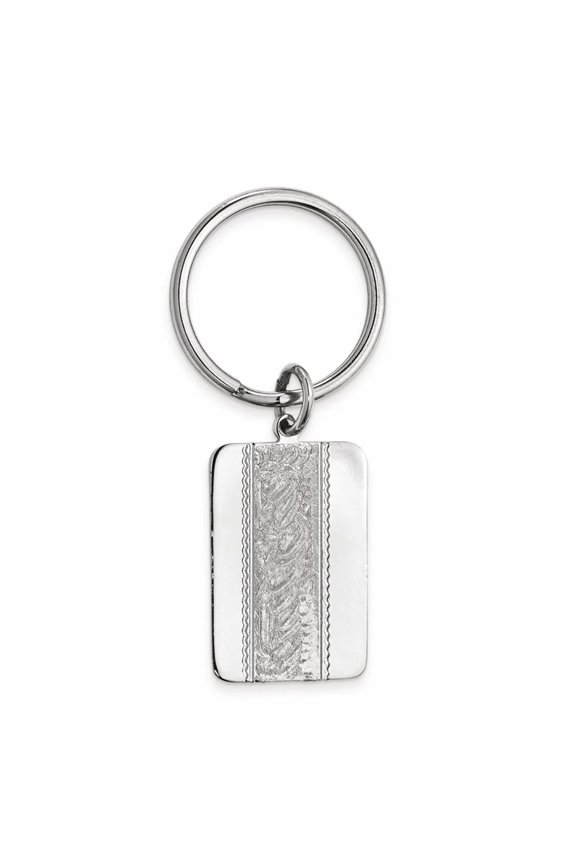 Rhodium-plated Kelly Waters Key Ring with Swirl Pattern Center