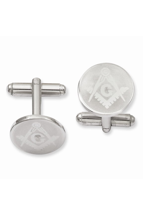 Rhodium-plated Kelly Waters Round Masonic Cuff Links; for Adults and Teens; for Women and Men
