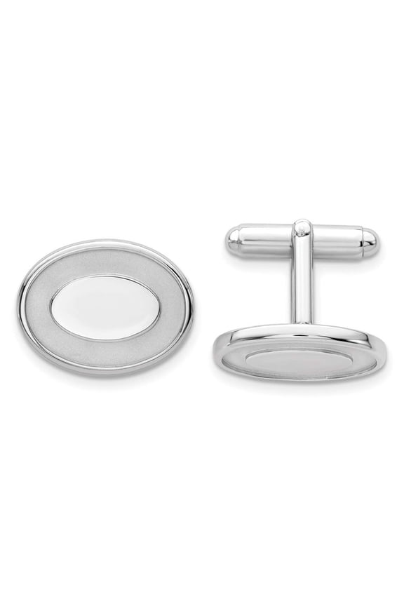 Rhodium-plated Oval with Engraveable Area Cuff Links