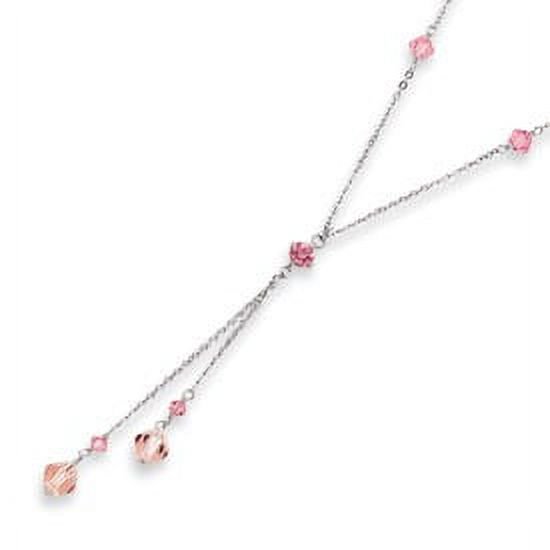 Rhodium-plated Pink Crystal Y-Necklace - 16 Inch - Measures 6.3mm Wide