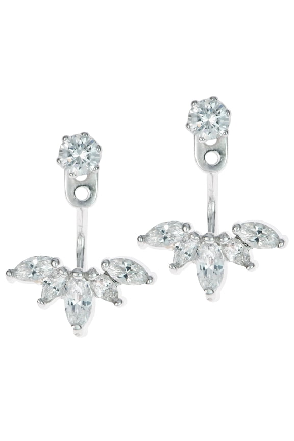 Rhodium-plated Sterling Silver Clear Cubic Zirconia 2 In 1 Stud & Jacket Ear Cuff Dangle Earrings