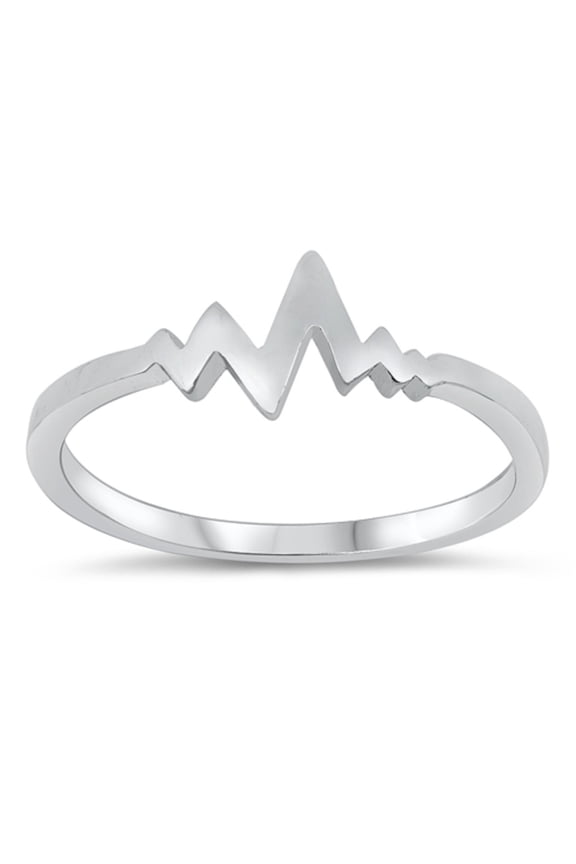 Rhodium plated Sterling Silver Heartbeat Ring Size 4