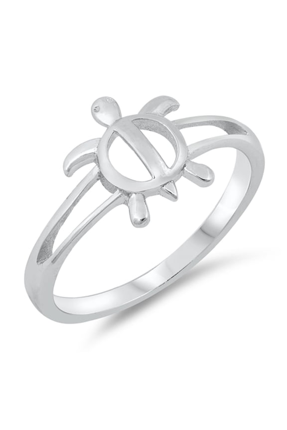 Rhodium plated Sterling Silver Turtle Split Shank Band Ring Size 4