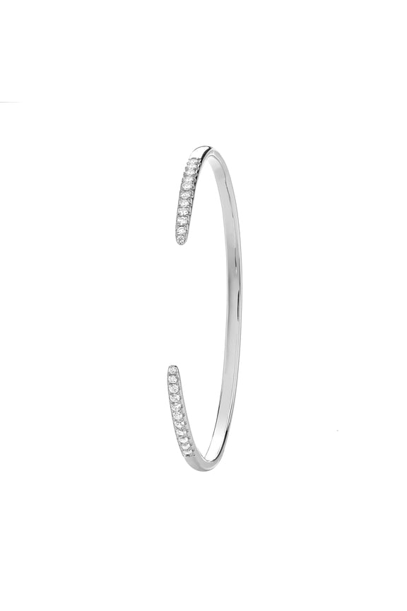 Rhodiumed 925 Sterling Silver Women Bangle with Cubic Zirconia/CZ - 3mm, 10 Grams