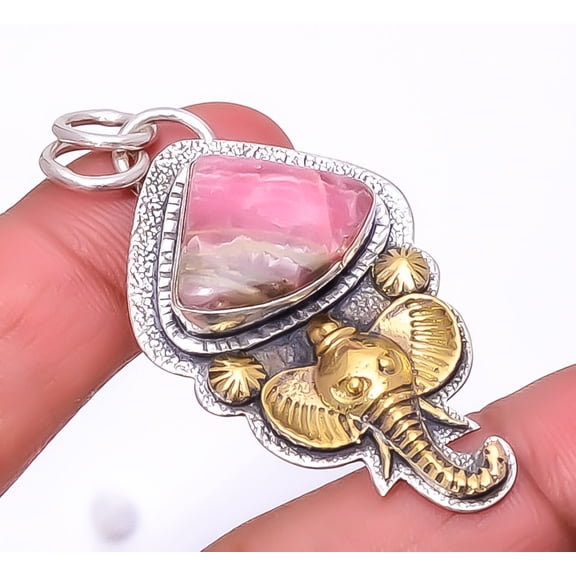 Rhodochrosite 925 Sterling Silver Lord Ganesh Pendant 1.95" P72241, Christmas