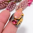 thumbnail image 1 of Rhodochrosite - Argentina & Pink Rubellite Tourmaline Black And Gold Plated 925 Sterling Silver Ring s.8 Sku22, Pink Ring, Natural Gemstone Ring, 1 of 2
