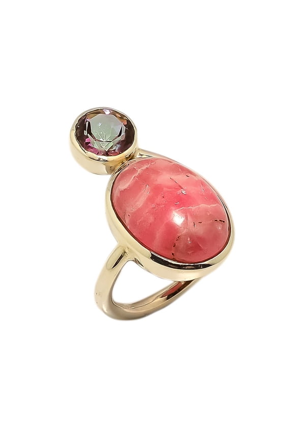Rhodochrosite & Rainbow Fire Topaz Solid 925 Sterling Silver Ring s.8 W2484135