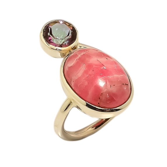 Rhodochrosite & Rainbow Fire Topaz Solid 925 Sterling Silver Ring s.8 W2484135