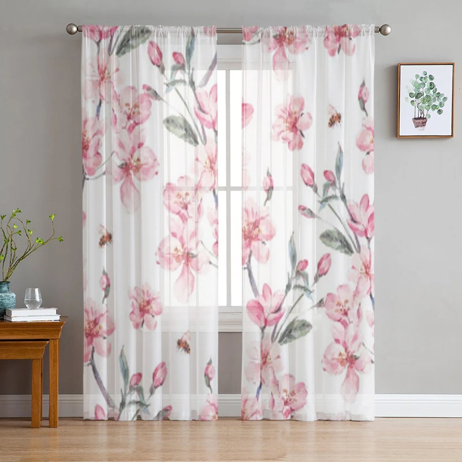 Rhododendron White Blue Vines Voile Curtain for Living Room Door Gauze ...