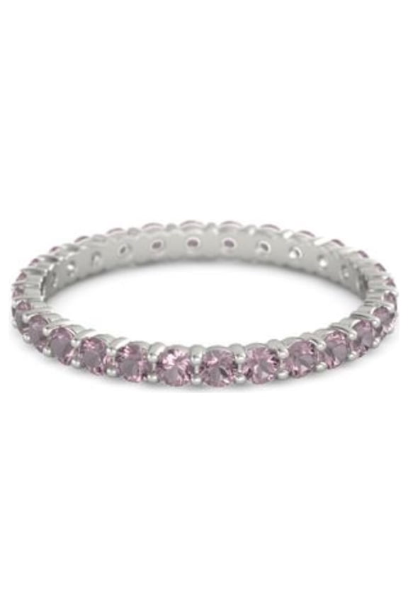Rhodolite Garnet Round 2.50 MM Eternity 925 Sterling Silver Women Stackable Ring Jewelry