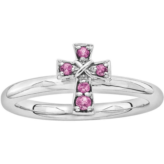 Rhodolite Garnet Sterling Silver Rhodium Cross Ring