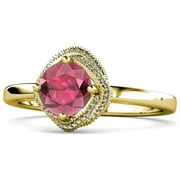 Rhodolite Garnet and Diamond Halo Engagement Ring with Milgrain Work 1.22 ct tw in 14K Yellow Gold.size 6