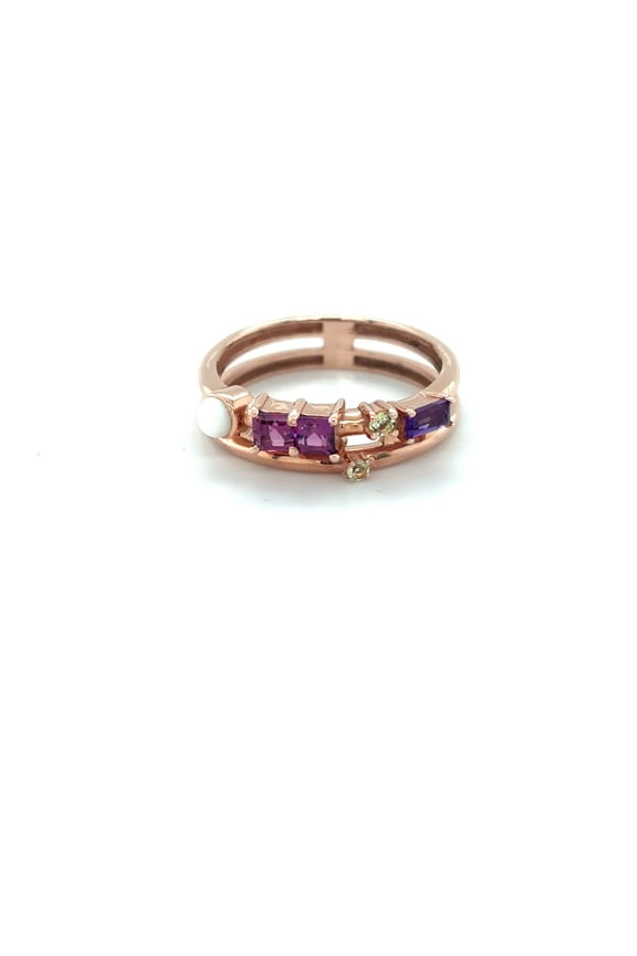 Genuine Rhodolite Garnet Amethyst Multicolor Rings for Women Sterling Silver Gift