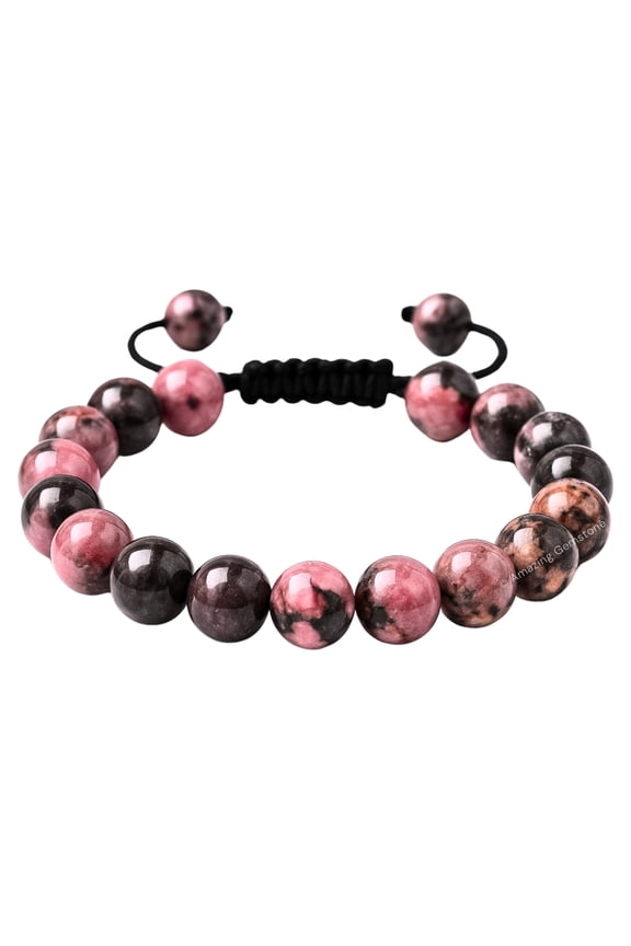 Rhodonite Crystal Bracelet - 8mm Beaded Bracelet and Healing Stones