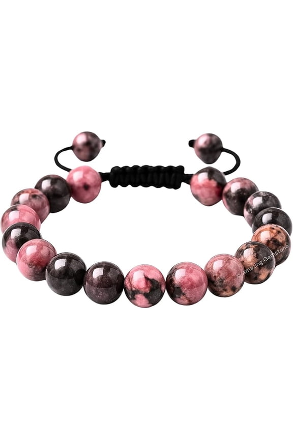 Rhodonite Crystal Bracelet - 8mm Beaded Bracelet and Healing Stones