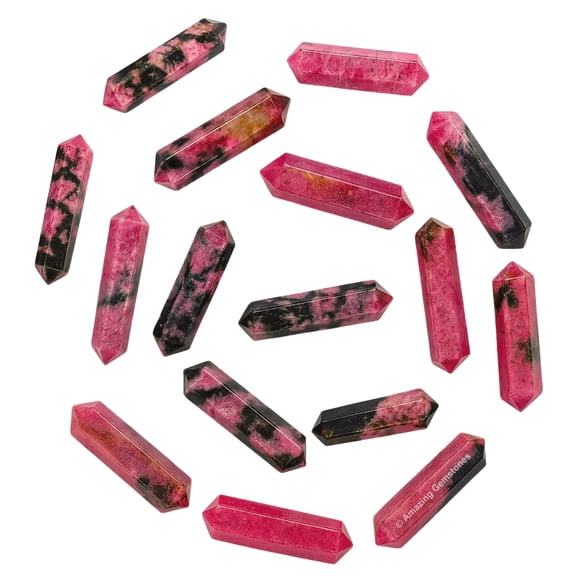 Rhodonite Crystal Points Bulk 3 Pcs, Hexagonal Healing Point Double Terminated