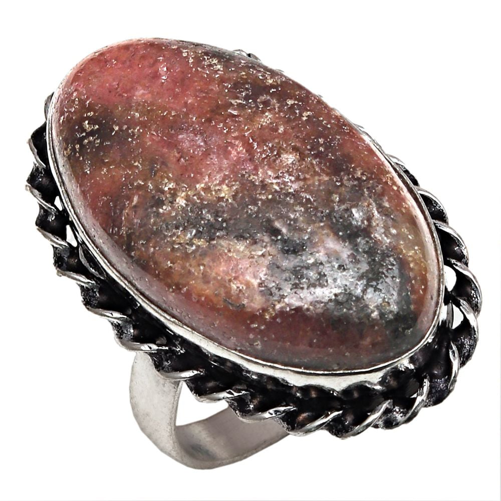 FASHION AVENUE Rhodonite Gemstone 925 Handmade Women Silver Jewelry Rings "8"