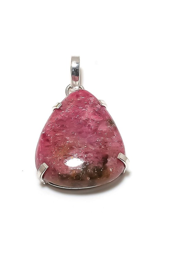 Rhodonite Gemstone Handmade 925 Sterling Silver Jewelry Pendant 1.77"
