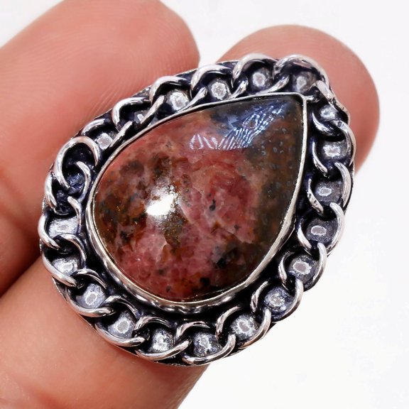 Rhodonite Gemstone Handmade Fashion Antique Design Ring Jewelry 8" SA 98
