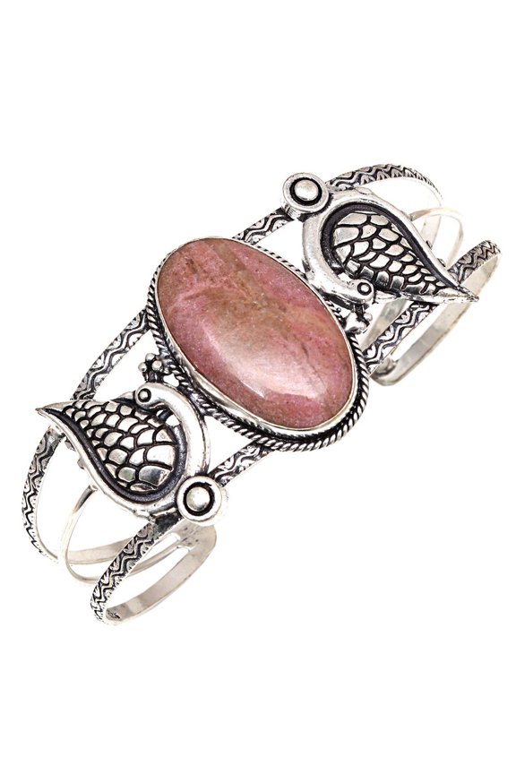 Rhodonite Gemstone Handmade Jewelry Cuff Bracelets 7''Adjustable