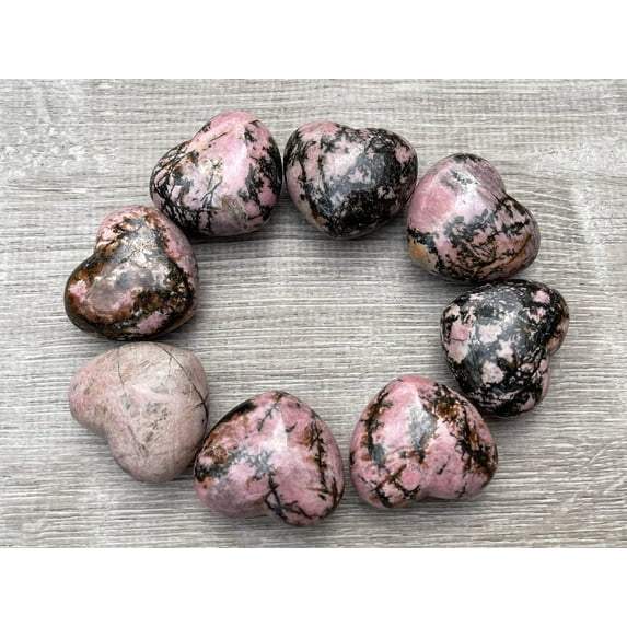 Rhodonite Gemstone Hearts, Polished Rhodonite Puffy Hearts, Rhodonite Palm Stone, Rhodonite Heart (1 Heart)