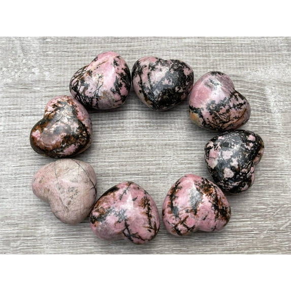 Rhodonite Gemstone Hearts, Polished Rhodonite Puffy Hearts, Rhodonite Palm Stone, Rhodonite Heart (10 Hearts)
