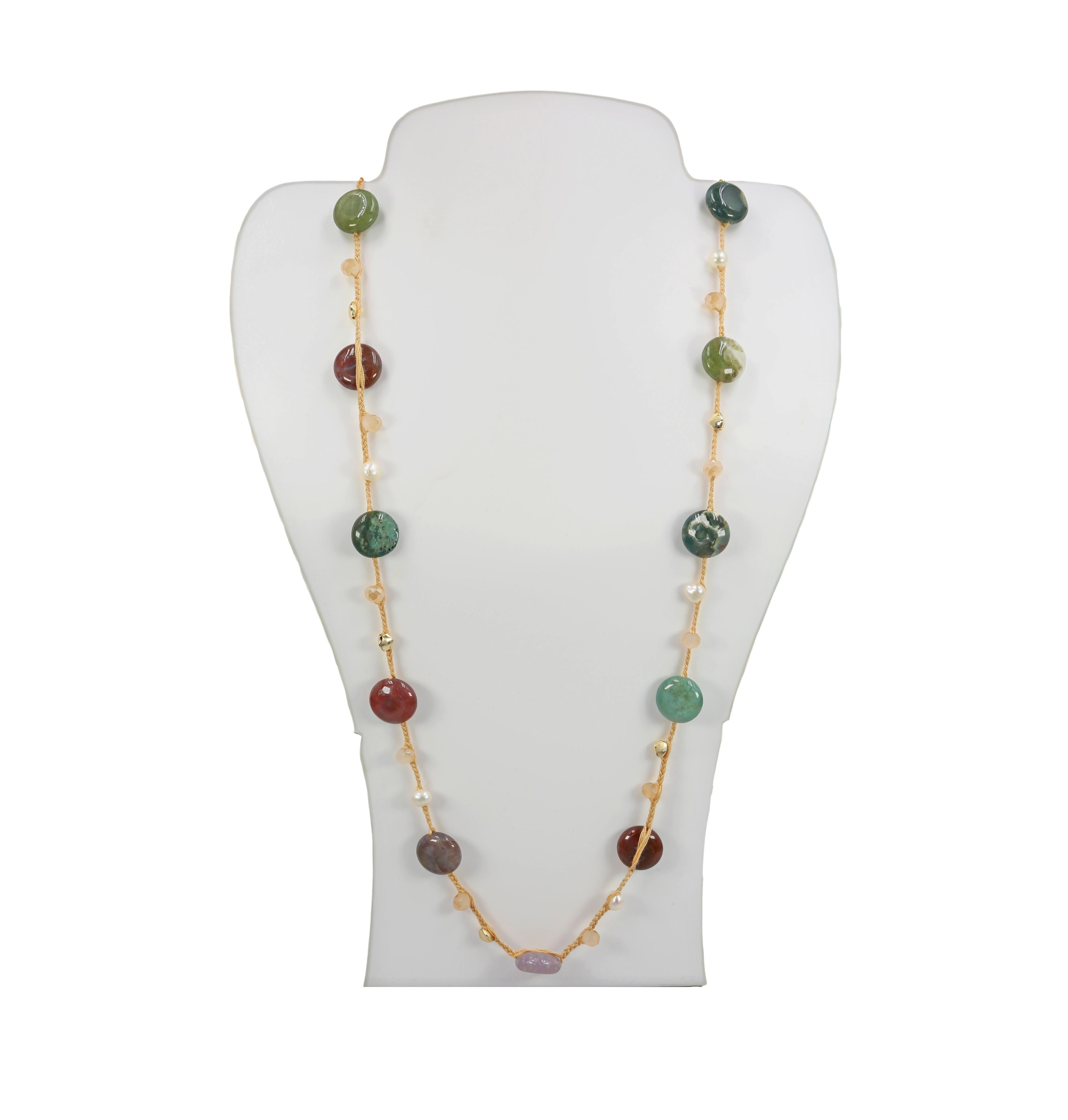MGR! My Gems Rock Woven Green Rhodonite and Cultured Pearls Necklace, 1 ...