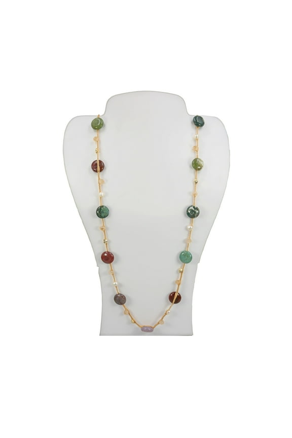 Woven Green Rhodonite and Cultured Pearls Necklace, 1 Count