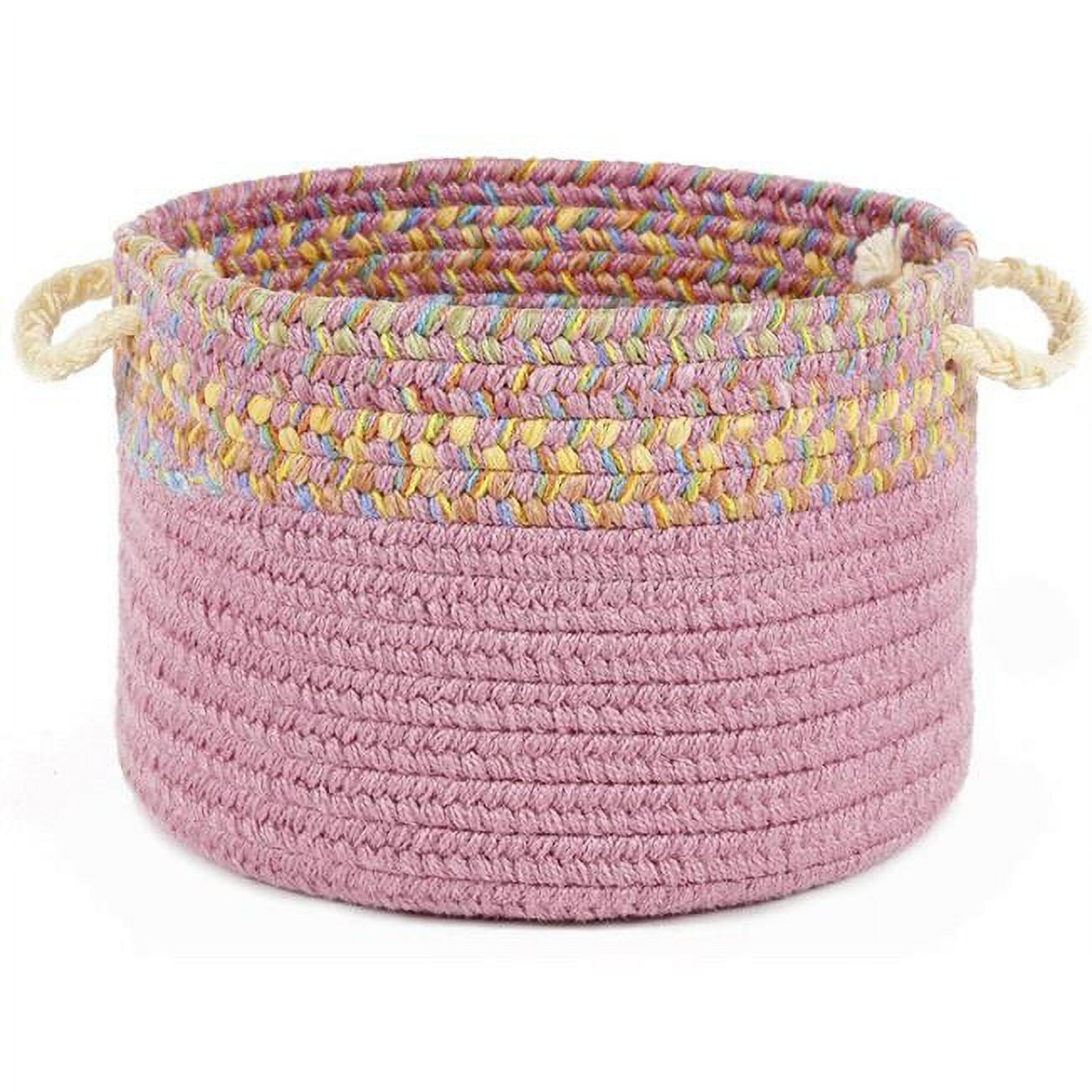 Pink and Multicolor Flat Braid Square Basket with Handles