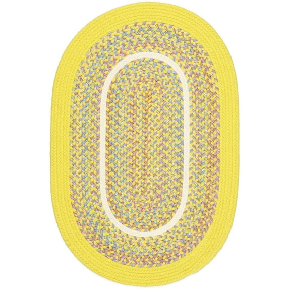 Rhody Rug Kid's Place Indoor/Outdoor Braided Area Rug Yellow 2' x 3' Oval Reversible,Stain Resistant,Antimicrobial 2' x 3' Indoor,Outdoor,Accent Oval