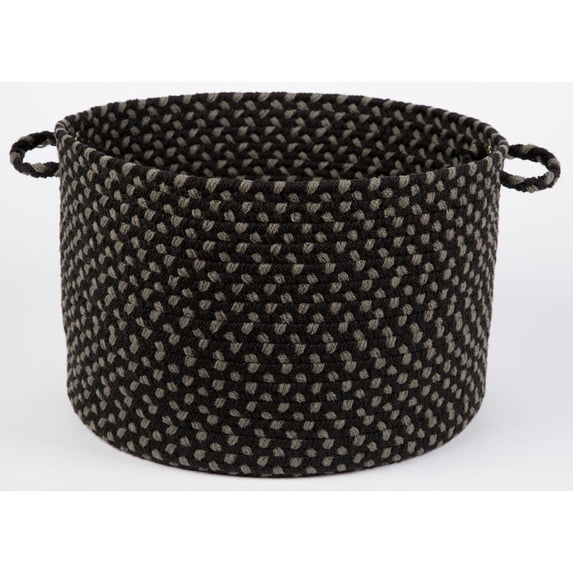Rhody Rug Manhattan MA84 Black Satin 18" x 12" Basket - Braided Woven Basket for Blanket Storage - Decorative Basket for Home Decor, Throw Basket for Laundry, Nursery and Kids Toy Chest - Made in USA