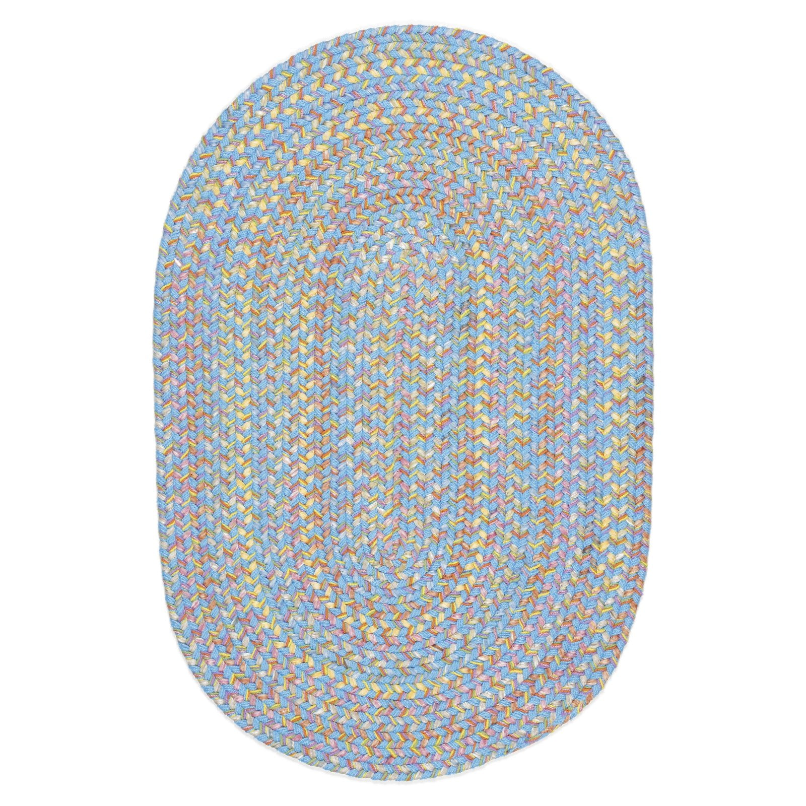 Aqua Blue Oval Braided Wool and Synthetic Kids Rug
