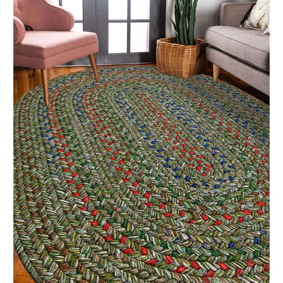 Rhody Rug Sophia SO65 Moss Green 2 x 3 Oval - Braided Area Rug, Home Decor, Floor Mat or Bedroom Rug - Easy Care, Ideal for High Traffic Areas in Hallway and Living Room - Made in USA