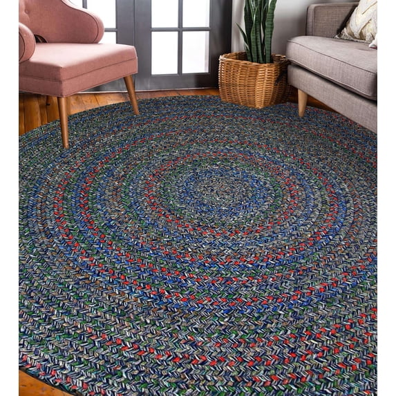 Rhody Rug Sophia SO95 Denim Blue 6 x 6 Round - Braided Area Rug, Home Decor, Floor Mat or Bedroom Rug - Easy Care, Ideal for High Traffic Areas in Hallway and Living Room - Made in USA