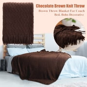 Rhombus Brown Throw Blanket for Couch Bed, Decorative Chocolate Knit Throw, Suitable for Adult, Soft and Lightweight, 50" 60"