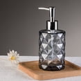 thumbnail image 1 of Rhombus-Cut Glass Soap Dispenser Set, Geometric Liquid Bottles with Metallic Pump, Refillable Containers for Bathroom & Kitchen Essentiales, 350ml, 1 of 5