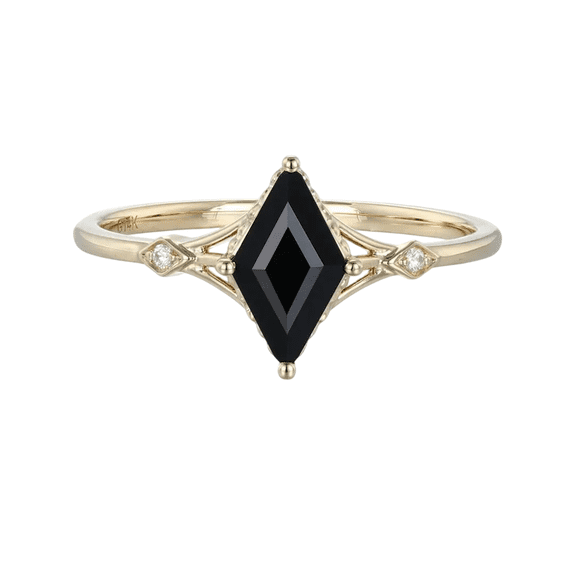 Rhombus-Cut Natural Black Onyx & Lab-Created Diamond Solitaire Engagement Ring in 925 Sterling Silver – Bold and Timeless Jewelry for Women
