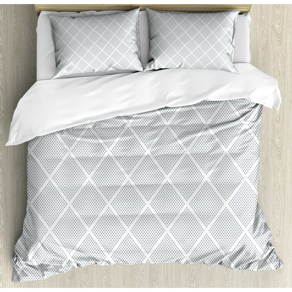 Rhombus Duvet Cover Set, Dotted Composition Diamond Like Form Minimalistic Design Idea Inspired Drawing, Decorative 3 Piece Bedding Set with 2 Pillow Shams, Calking Size, White Pale Grey, by Ambesonne