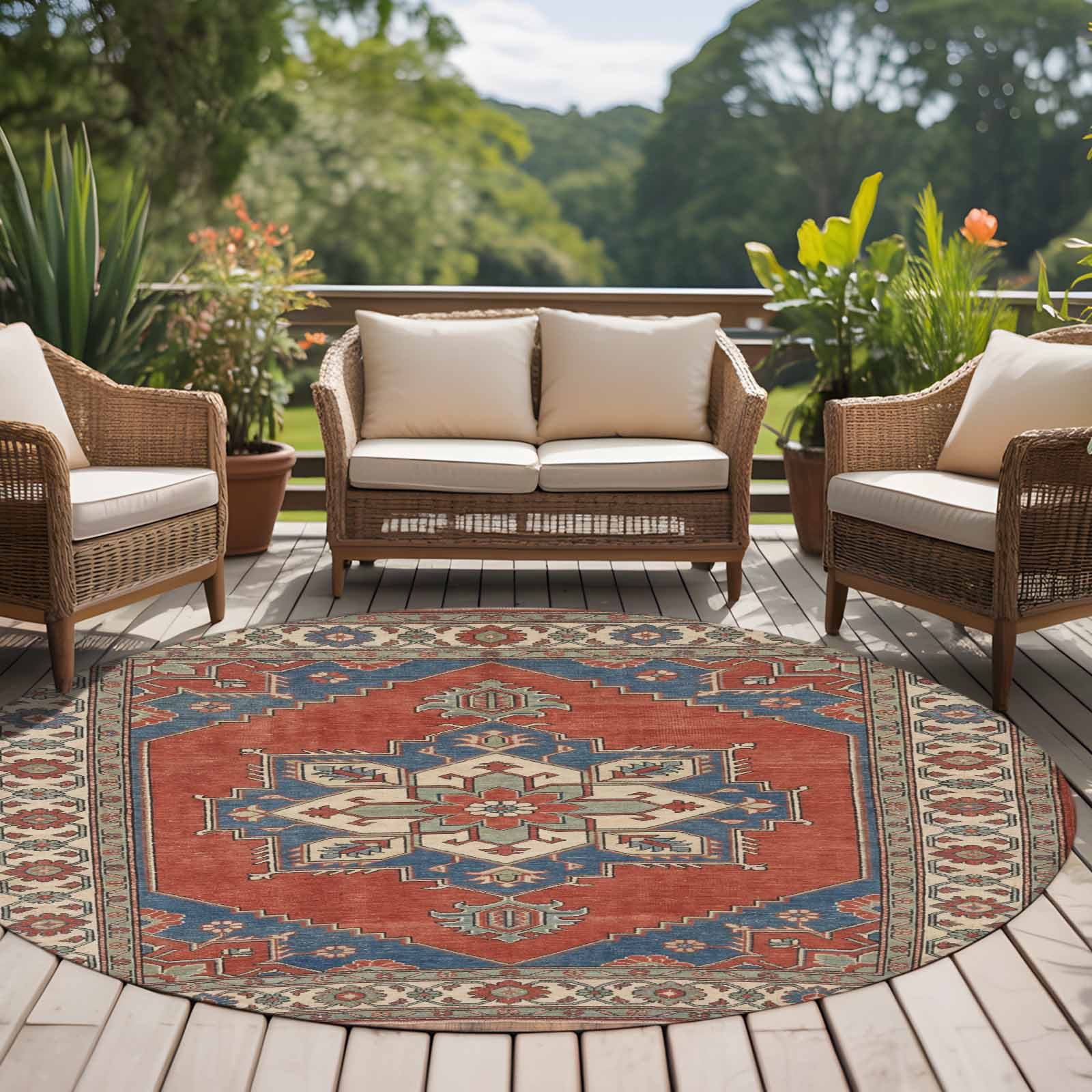 Rhombus Geometric 8ft Round Rug for Open Concept Living Room Seating ...