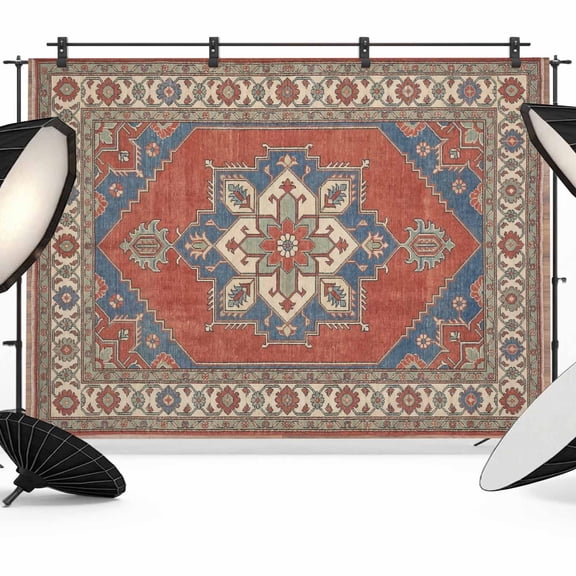 Rhombus Geometric Backdrop for Photography, Ethnic Art Boho Orange Blue Flower Pattern Retro Border Photo Backdrop Portrait Background Party Banner Photo Backgrounds for Studio Booth Props, 10x8ft