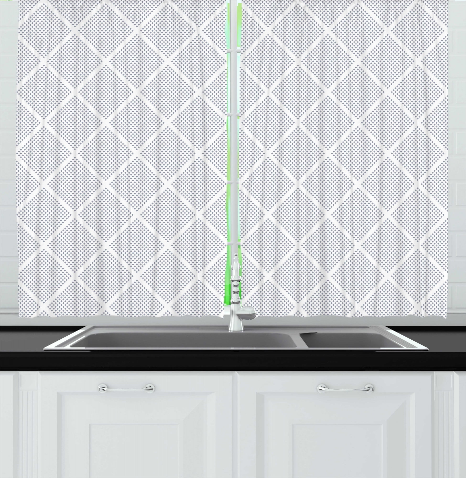 Rhombus Kitchen Curtains, Dotted Composition Diamond Like Form