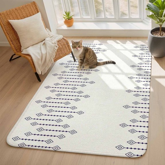 Rhombus Lines Area Rugs for Living Room 5x7, Geometric Boho White Background Washable Area Rug with Non Slip Backing, Stain Resist Linen Carpet for Bedroom, Dining Room, Entryway, Entrance