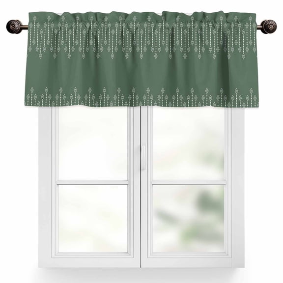 Rhombus Lines Valances for Windows, 42 x 12in, Geometric Boho Green Background Rod Pocket Kitchen Valance Curtain Light Filtering Window Treatments for Living Room Bedroom, 1 Panel