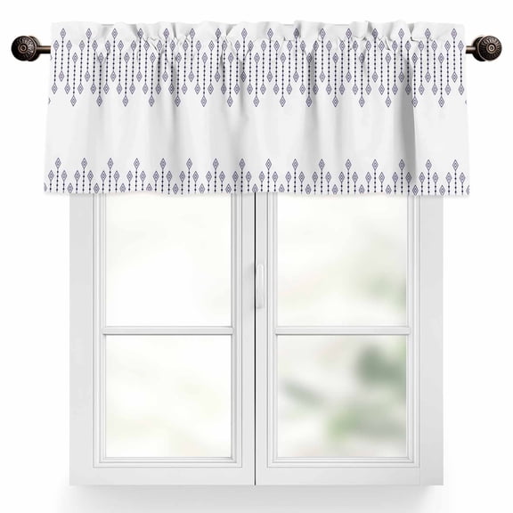 Rhombus Lines Valances for Windows, 42 x 12in, Geometric Boho White Background Rod Pocket Kitchen Valance Curtain Light Filtering Window Treatments for Living Room Bedroom, 1 Panel