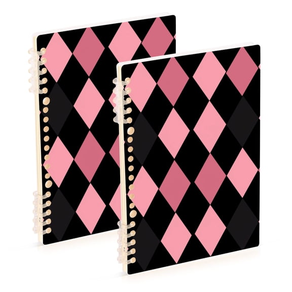 Rhombus Pattern with Pink and Black Notebook Detachable Coil Notebook Diary Plan Book A5 Size 60 Pages 1 Pack