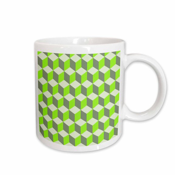 3drose, Rhombus Repeating Pattern in Lime Green Gray and White, 11oz Mug