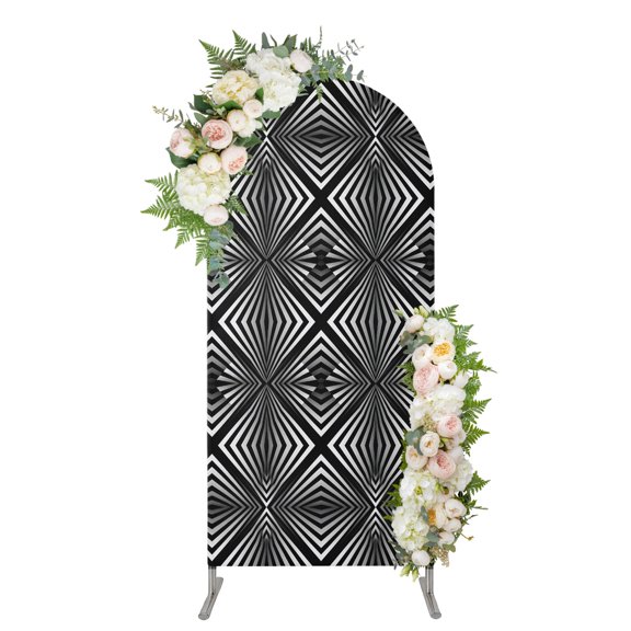 Rhombus Stars Black White Arch Backdrop Cover 4FT, Geometric Abstract Art Modern Spandex Fitted Stretchy Arch Stand Covers, Round Top Chiara Backdrop Cover for Wedding Party Birthday Baby Shower