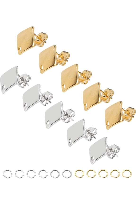Rhombus Stud Earring 20 Sets Hypoallergenic Earring Post with Loop 0.8mm Pin Stainless Steel Stud Earring with Ear Nuts Ear Studs for DIY Earrings Jewelry Making colorful